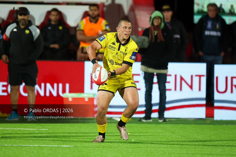 Otis Spruytte, lors du match de Pro D2 entre le Biarritz olympique et Carcassonne, le 15 mai 2026 au stade Aguiléra de Biarritz, France (Photo Pablo ORDAS)