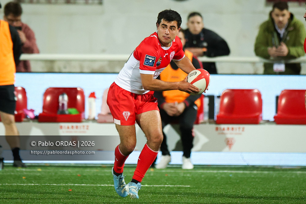 Kerman Aurrekoetxea, lors du match de Pro D2 entre le Biarritz olympique et Carcassonne, le 15 mai 2026 au stade Aguiléra de Biarritz, France (Photo Pablo ORDAS)