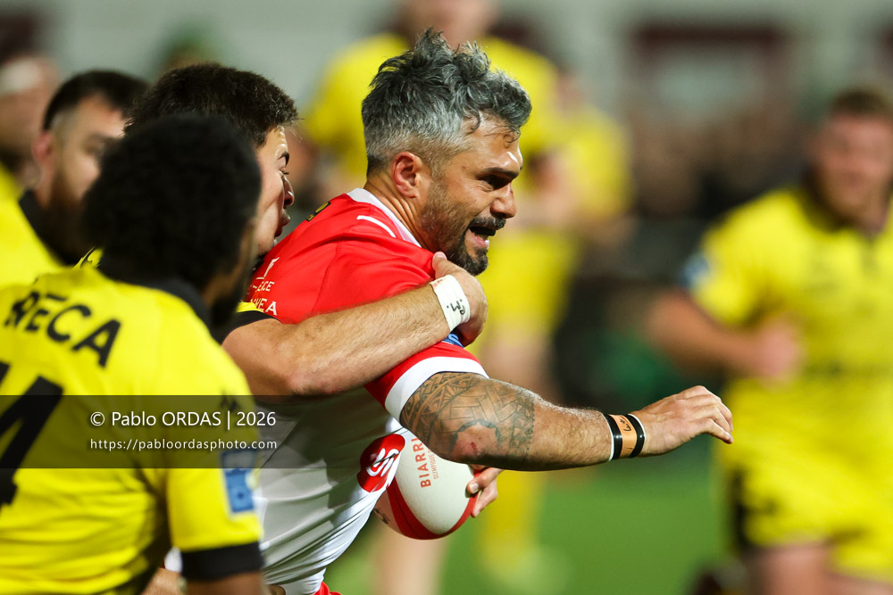 Yann David, lors du match de Pro D2 entre le Biarritz olympique et Carcassonne, le 15 mai 2026 au stade Aguiléra de Biarritz, France (Photo Pablo ORDAS)