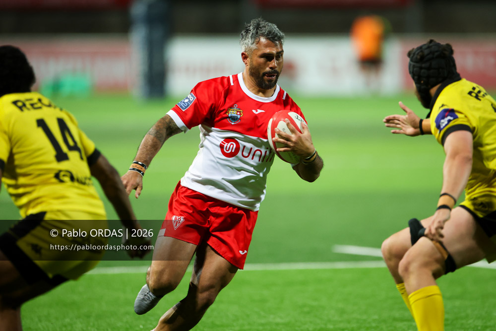 Yann David, lors du match de Pro D2 entre le Biarritz olympique et Carcassonne, le 15 mai 2026 au stade Aguiléra de Biarritz, France (Photo Pablo ORDAS)