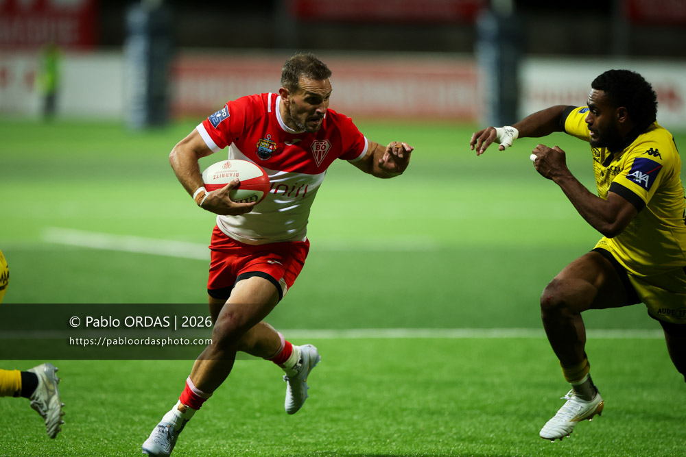 Kylian Jaminet, lors du match de Pro D2 entre le Biarritz olympique et Carcassonne, le 15 mai 2026 au stade Aguiléra de Biarritz, France (Photo Pablo ORDAS)