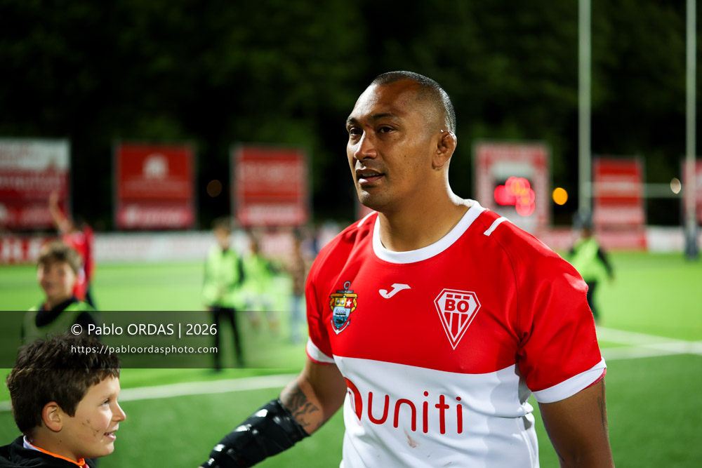 Piula Fa'asalele, lors du match de Pro D2 entre le Biarritz olympique et Carcassonne, le 15 mai 2026 au stade Aguiléra de Biarritz, France (Photo Pablo ORDAS)
