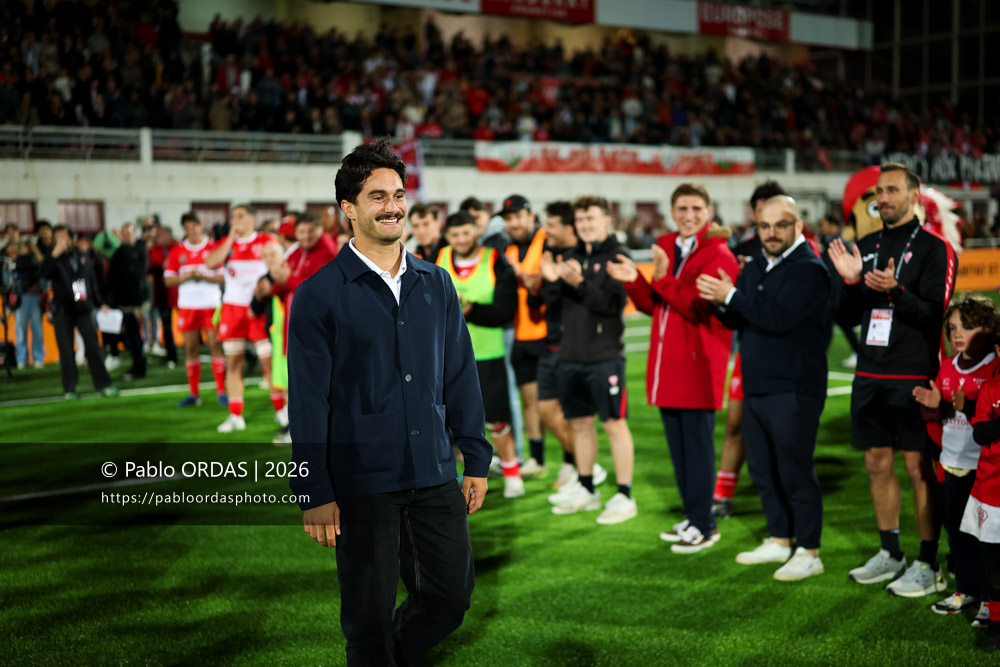 Sam Spring, lors du match de Pro D2 entre le Biarritz olympique et Carcassonne, le 15 mai 2026 au stade Aguiléra de Biarritz, France (Photo Pablo ORDAS)