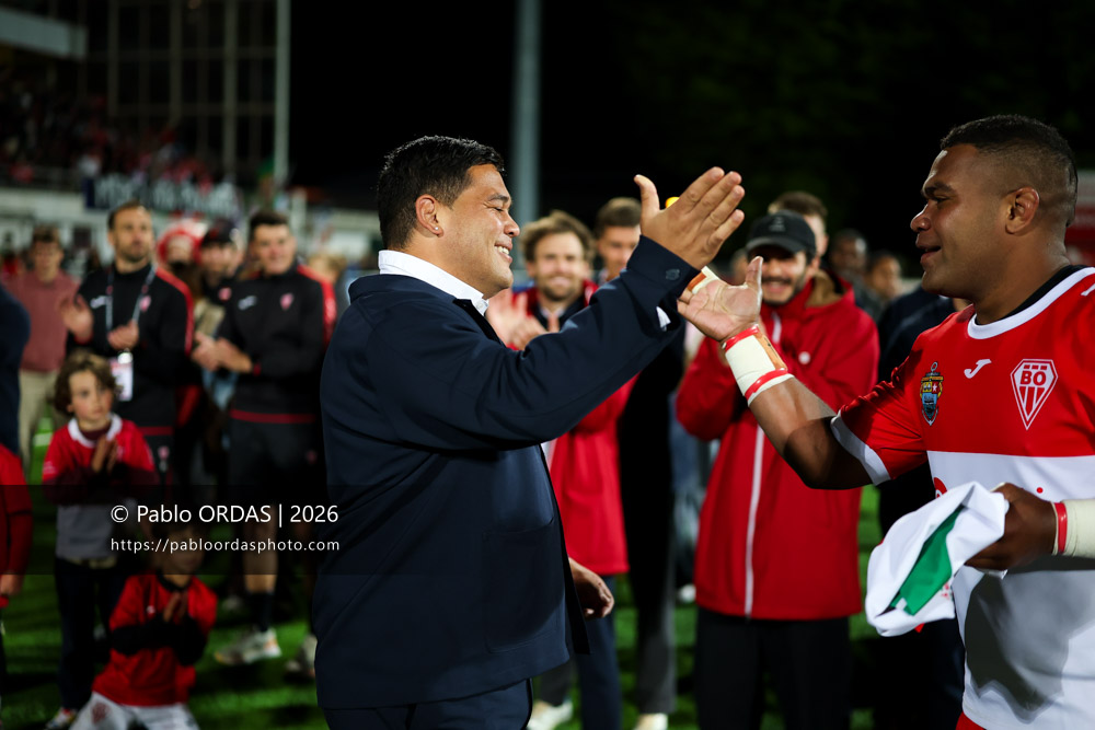 Solomone Tukuafu, lors du match de Pro D2 entre le Biarritz olympique et Carcassonne, le 15 mai 2026 au stade Aguiléra de Biarritz, France (Photo Pablo ORDAS)