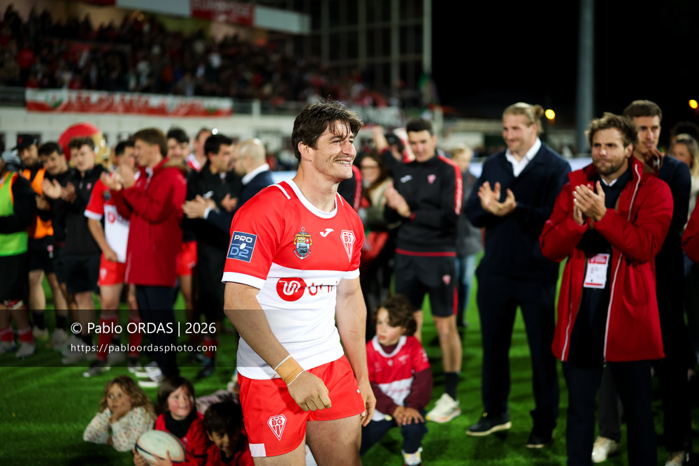 Tom Hendrickson, lors du match de Pro D2 entre le Biarritz olympique et Carcassonne, le 15 mai 2026 au stade Aguiléra de Biarritz, France (Photo Pablo ORDAS)