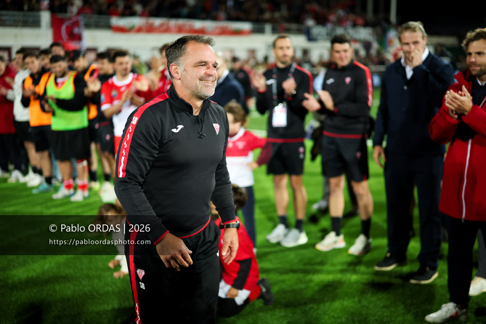 Sébastien Buada, lors du match de Pro D2 entre le Biarritz olympique et Carcassonne, le 15 mai 2026 au stade Aguiléra de Biarritz, France (Photo Pablo ORDAS)