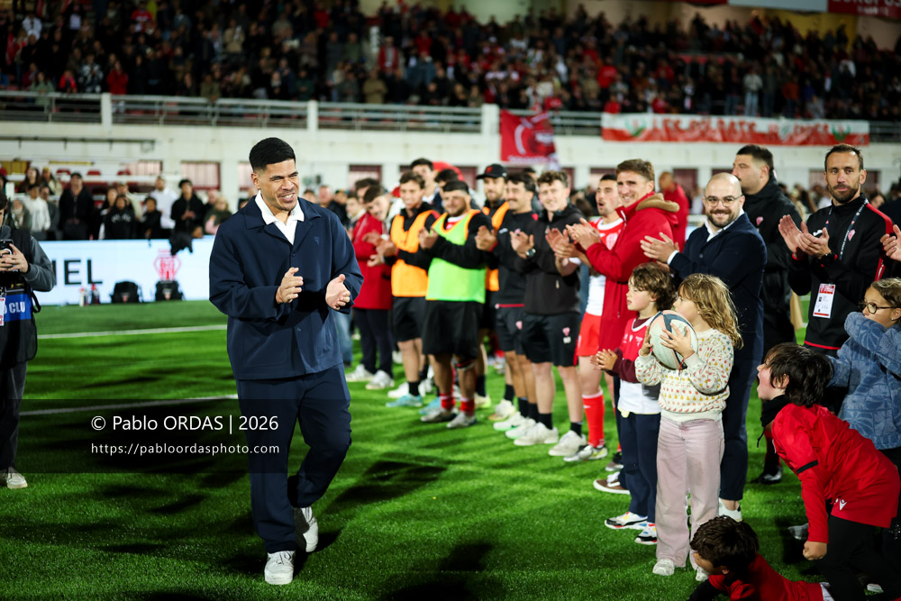 Filimo Taofifenua, lors du match de Pro D2 entre le Biarritz olympique et Carcassonne, le 15 mai 2026 au stade Aguiléra de Biarritz, France (Photo Pablo ORDAS)