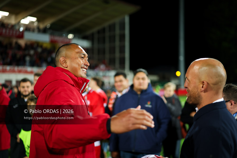 Piula Fa'asalele, lors du match de Pro D2 entre le Biarritz olympique et Carcassonne, le 15 mai 2026 au stade Aguiléra de Biarritz, France (Photo Pablo ORDAS)
