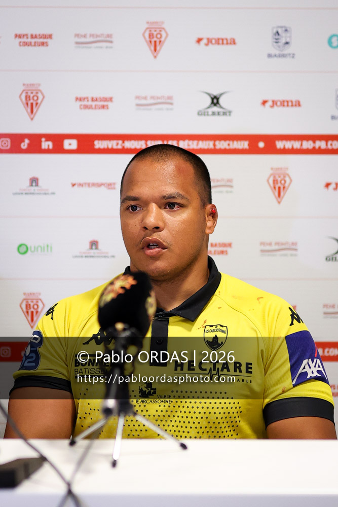 Ian Boubila, lors du match de Pro D2 entre le Biarritz olympique et Carcassonne, le 15 mai 2026 au stade Aguiléra de Biarritz, France (Photo Pablo ORDAS)