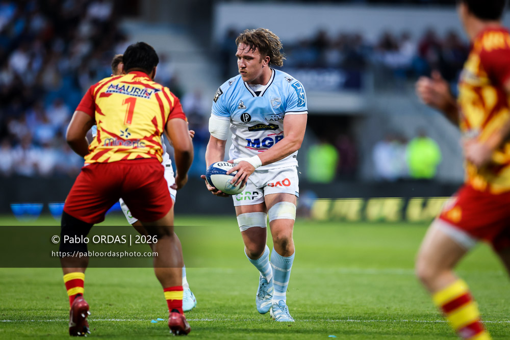 Alexander Moon, lors du match de Top 14 entre l'Aviron bayonnais et l'USA Perpignan, le 6 juin 2026 au stade Jean Dauger de Bayonne, France (Photo Pablo ORDAS)