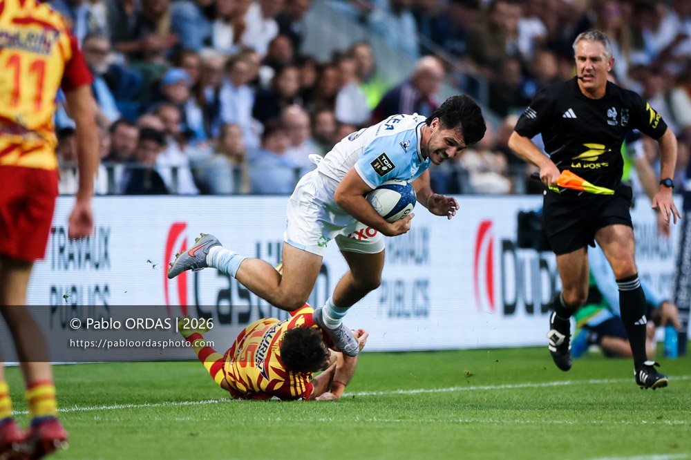 Yohan Orabé, lors du match de Top 14 entre l'Aviron bayonnais et l'USA Perpignan, le 6 juin 2026 au stade Jean Dauger de Bayonne, France (Photo Pablo ORDAS)