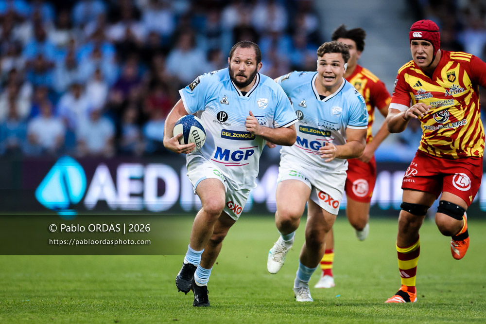 Swan Cormenier, lors du match de Top 14 entre l'Aviron bayonnais et l'USA Perpignan, le 6 juin 2026 au stade Jean Dauger de Bayonne, France (Photo Pablo ORDAS)
