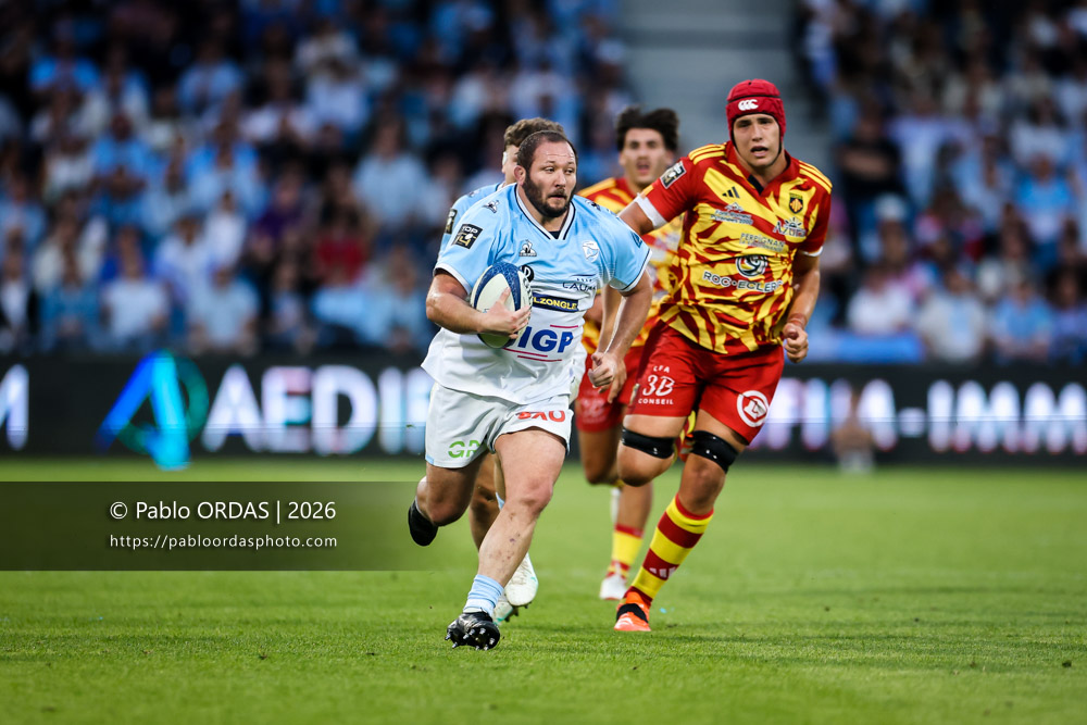 Swan Cormenier, lors du match de Top 14 entre l'Aviron bayonnais et l'USA Perpignan, le 6 juin 2026 au stade Jean Dauger de Bayonne, France (Photo Pablo ORDAS)