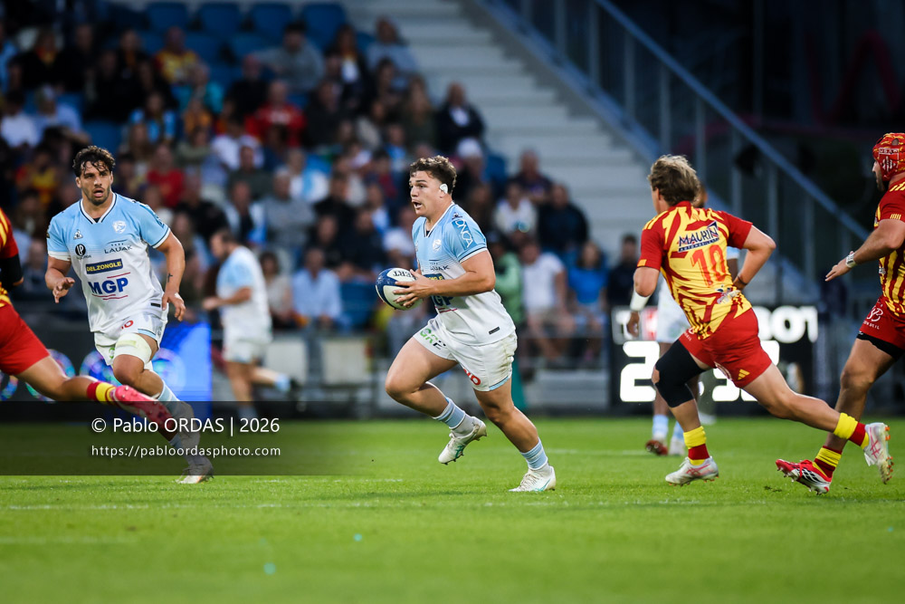 Lucas Martin, lors du match de Top 14 entre l'Aviron bayonnais et l'USA Perpignan, le 6 juin 2026 au stade Jean Dauger de Bayonne, France (Photo Pablo ORDAS)