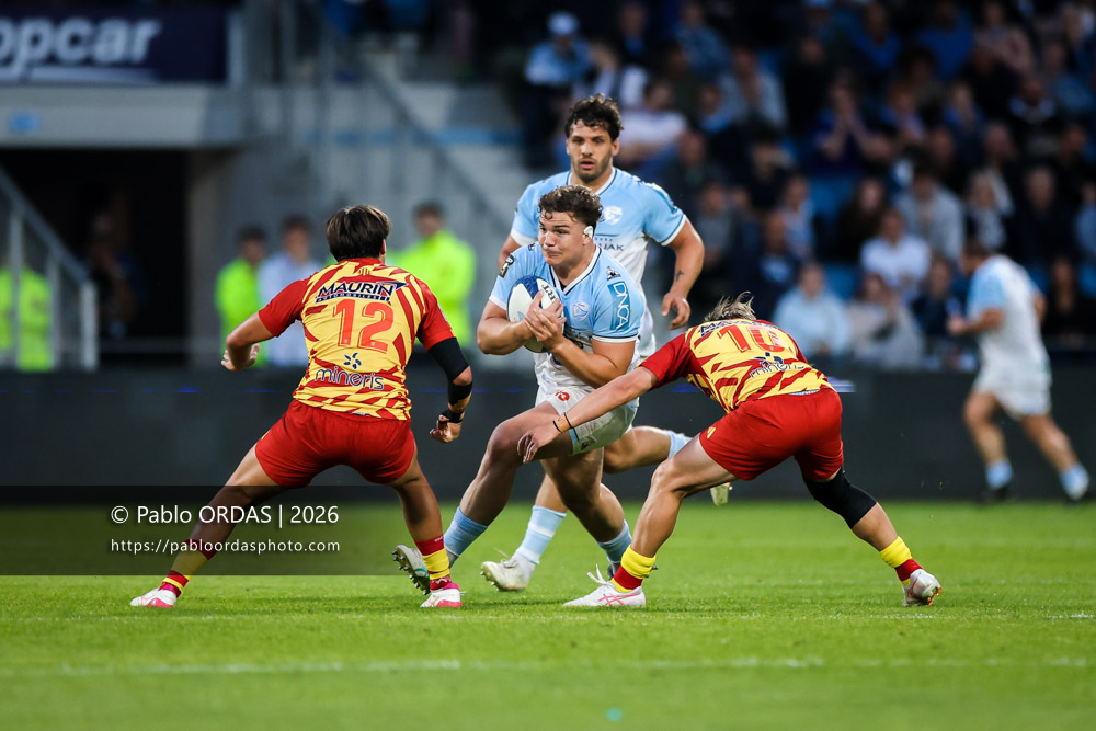 Lucas Martin, lors du match de Top 14 entre l'Aviron bayonnais et l'USA Perpignan, le 6 juin 2026 au stade Jean Dauger de Bayonne, France (Photo Pablo ORDAS)