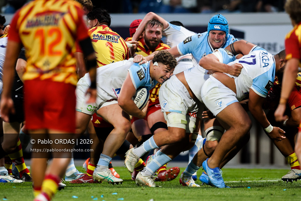 Lucas Martin, lors du match de Top 14 entre l'Aviron bayonnais et l'USA Perpignan, le 6 juin 2026 au stade Jean Dauger de Bayonne, France (Photo Pablo ORDAS)