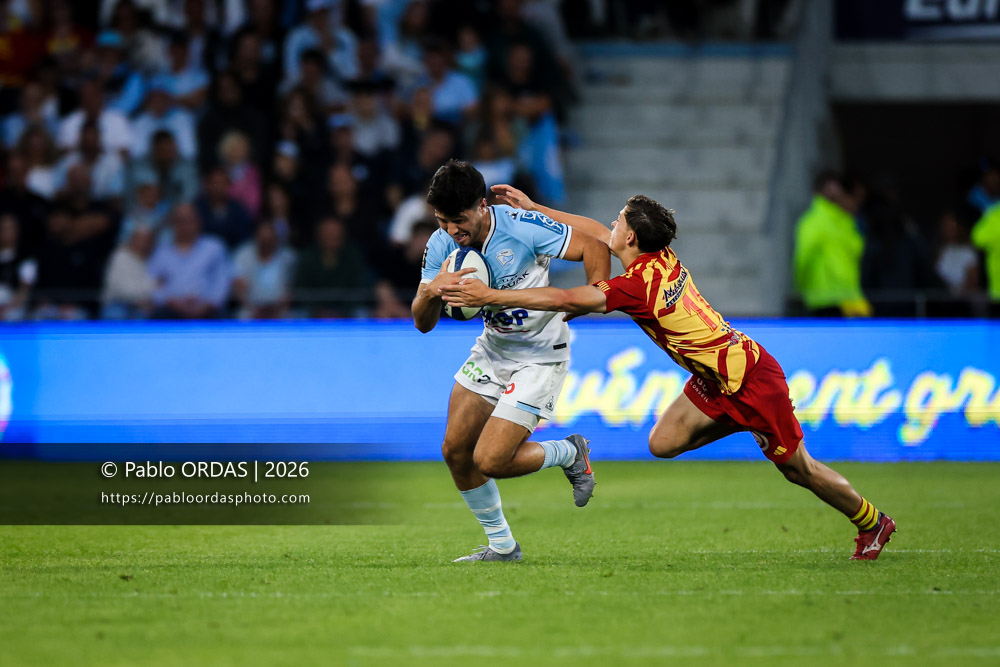 Yohan Orabé, lors du match de Top 14 entre l'Aviron bayonnais et l'USA Perpignan, le 6 juin 2026 au stade Jean Dauger de Bayonne, France (Photo Pablo ORDAS)