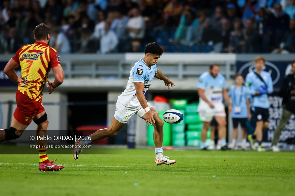 Tom Spring, lors du match de Top 14 entre l'Aviron bayonnais et l'USA Perpignan, le 6 juin 2026 au stade Jean Dauger de Bayonne, France (Photo Pablo ORDAS)