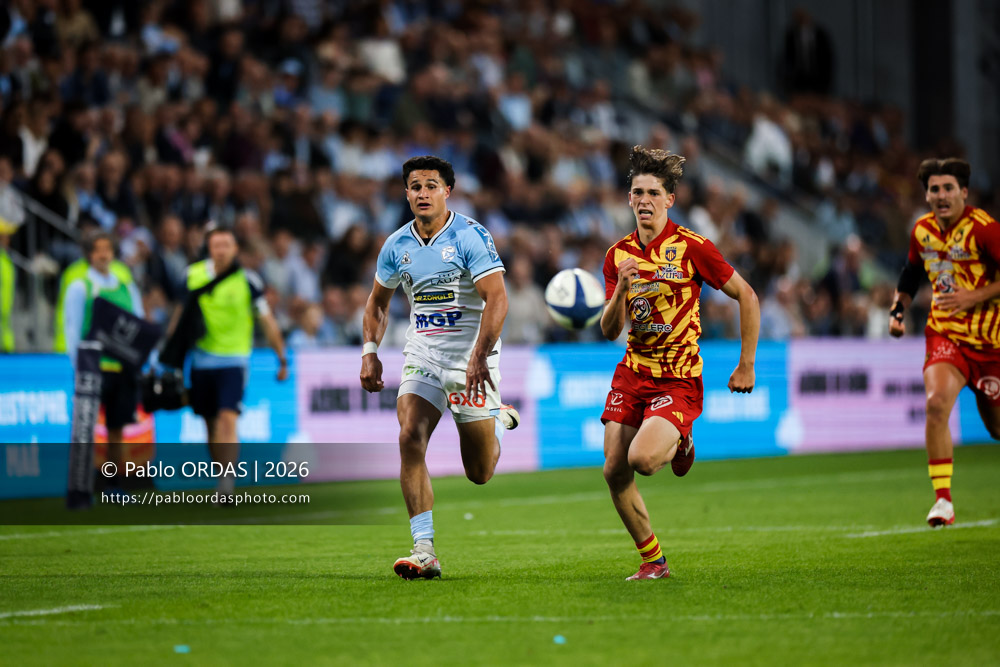 Tom Spring, lors du match de Top 14 entre l'Aviron bayonnais et l'USA Perpignan, le 6 juin 2026 au stade Jean Dauger de Bayonne, France (Photo Pablo ORDAS)
