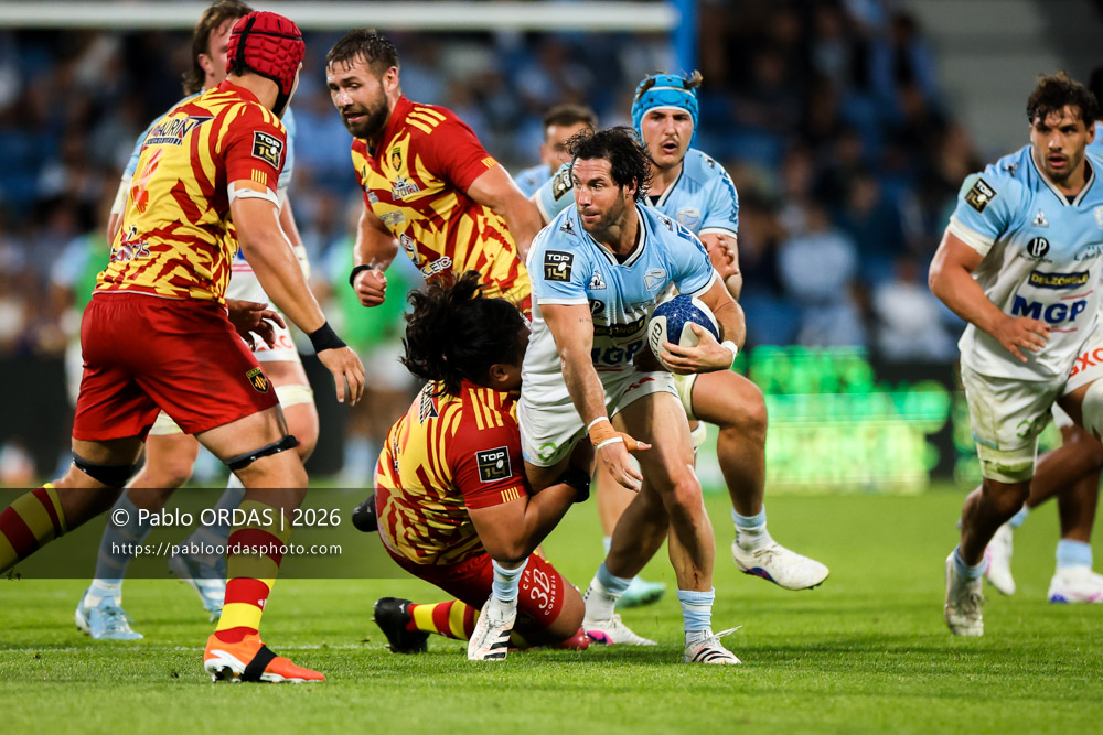 Maxime Machenaud, lors du match de Top 14 entre l'Aviron bayonnais et l'USA Perpignan, le 6 juin 2026 au stade Jean Dauger de Bayonne, France (Photo Pablo ORDAS)