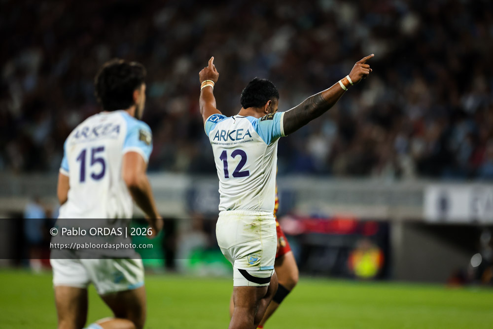 Manu Tuilagi, lors du match de Top 14 entre l'Aviron bayonnais et l'USA Perpignan, le 6 juin 2026 au stade Jean Dauger de Bayonne, France (Photo Pablo ORDAS)