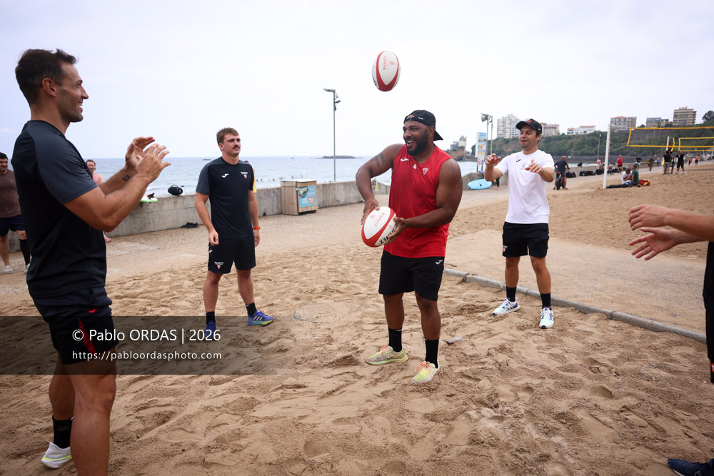Alexandre Plantier, lors d'un entraînement avec le Biarritz olympique, le 10 juillet 2026 à la Côte des Basques de Biarritz, France (Photo Pablo ORDAS)