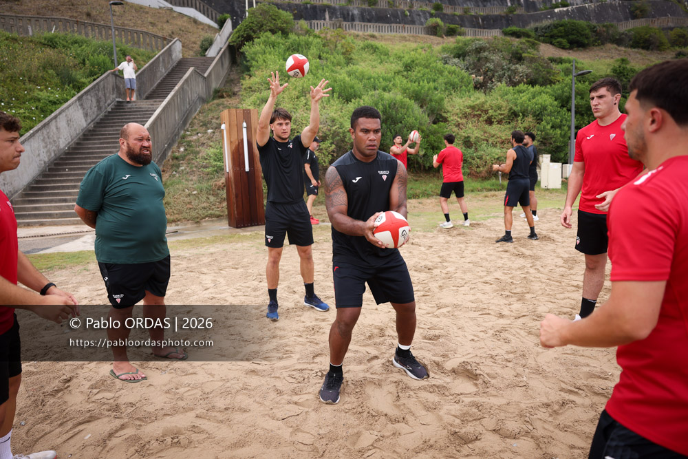 Johnny Dyer, lors d'un entraînement avec le Biarritz olympique, le 10 juillet 2026 à la Côte des Basques de Biarritz, France (Photo Pablo ORDAS)