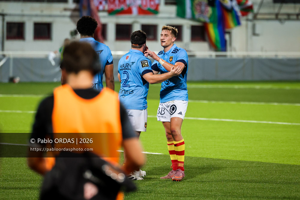 Antoine Aucagne, lors du match amical entre le Biarritz olympique et Perpignan, le 14 août 2026 au stade Aguiléra de Biarritz, France (Photo Pablo ORDAS)
