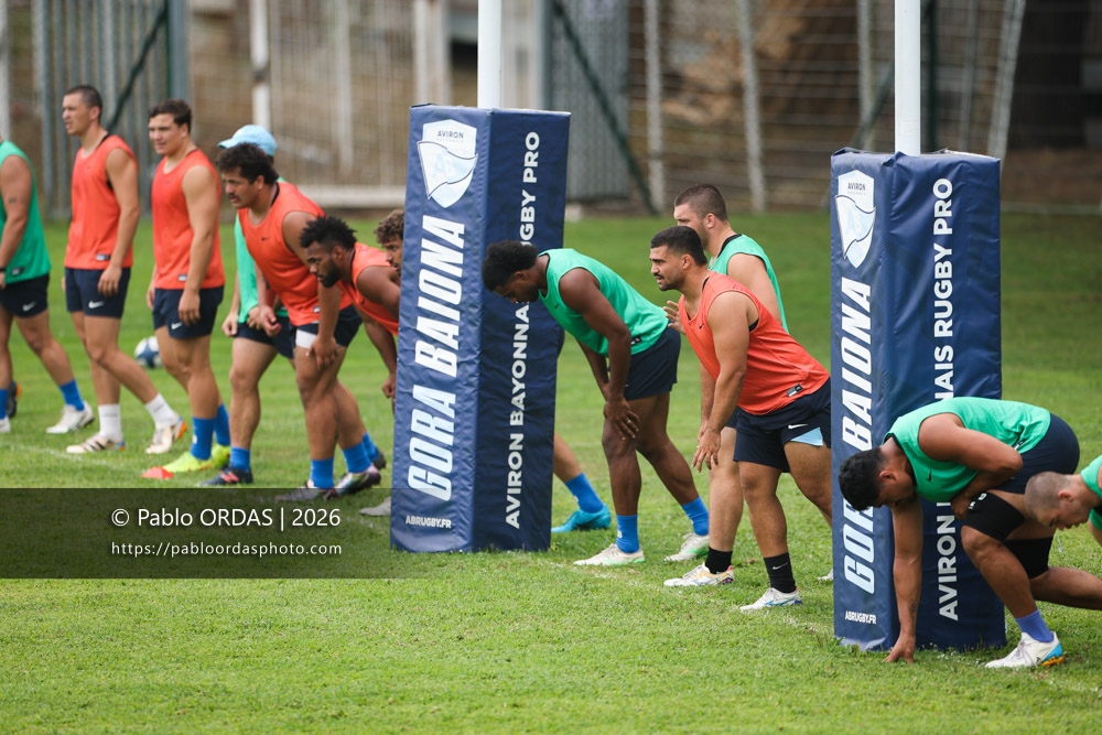 Guillaume Cramont, lors d'un entraînement avec l'Aviron bayonnais, le 30 juillet 2026 au stade Jean Dauger de Bayonne, France (Photo Pablo ORDAS)