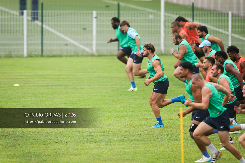 Alexandre Fischer, lors d'un entraînement avec l'Aviron bayonnais, le 30 juillet 2026 au stade Jean Dauger de Bayonne, France (Photo Pablo ORDAS)