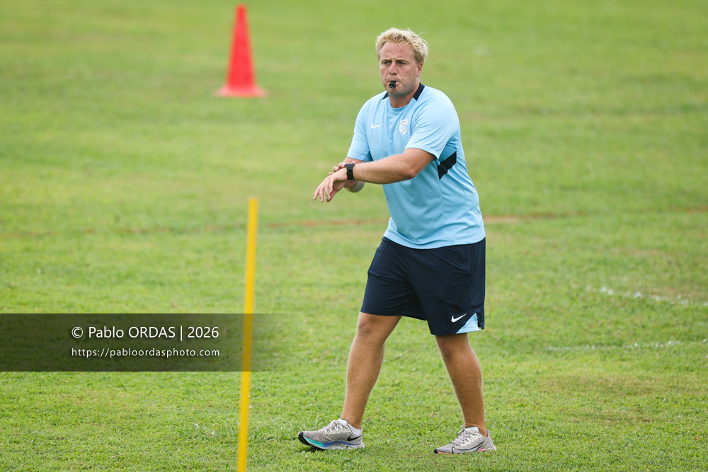 Arnaud Baratchart, lors d'un entraînement avec l'Aviron bayonnais, le 30 juillet 2026 au stade Jean Dauger de Bayonne, France (Photo Pablo ORDAS)