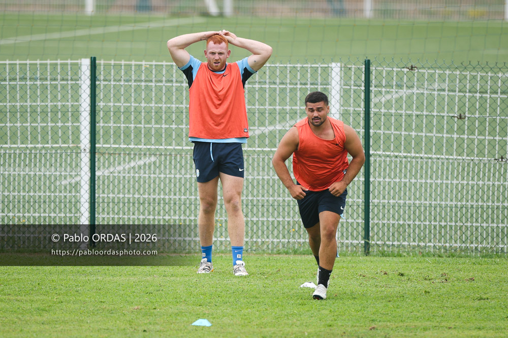 Killian Geraci, lors d'un entraînement avec l'Aviron bayonnais, le 30 juillet 2026 au stade Jean Dauger de Bayonne, France (Photo Pablo ORDAS)