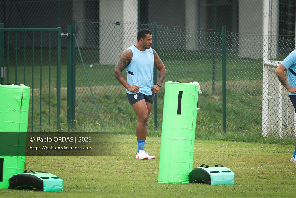 Giovanni Habel Küffner, lors d'un entraînement avec l'Aviron bayonnais, le 30 juillet 2026 au stade Jean Dauger de Bayonne, France (Photo Pablo ORDAS)