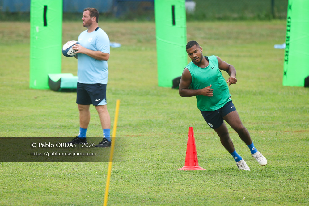 Cheikh Tiberghien, lors d'un entraînement avec l'Aviron bayonnais, le 30 juillet 2026 au stade Jean Dauger de Bayonne, France (Photo Pablo ORDAS)