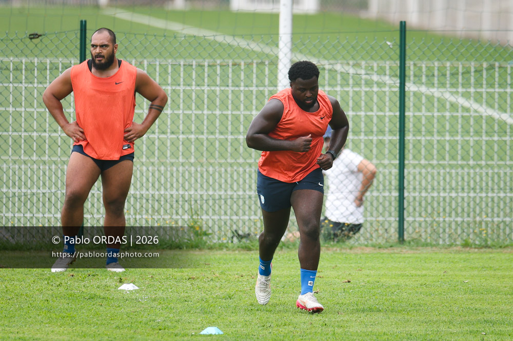 Andy Bordelai, lors d'un entraînement avec l'Aviron bayonnais, le 30 juillet 2026 au stade Jean Dauger de Bayonne, France (Photo Pablo ORDAS)