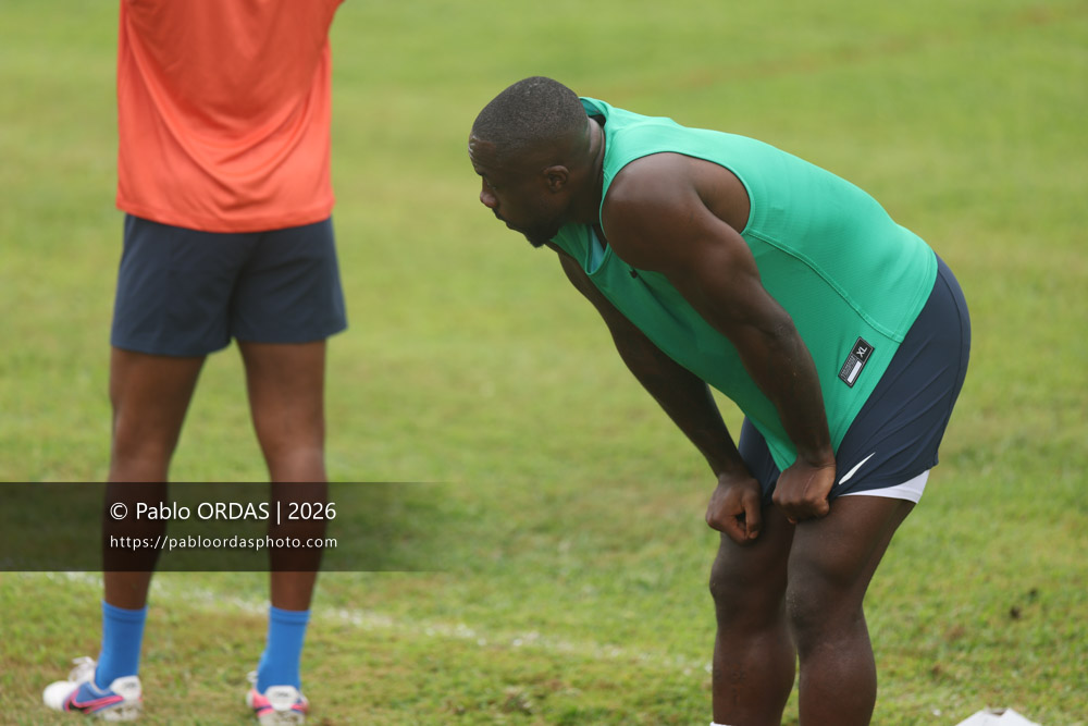 Madosh Tambwe, lors d'un entraînement avec l'Aviron bayonnais, le 30 juillet 2026 au stade Jean Dauger de Bayonne, France (Photo Pablo ORDAS)