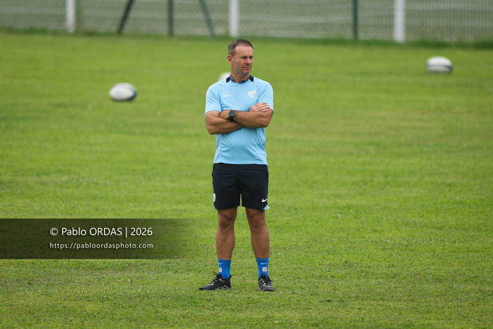 Gerard Fraser, lors d'un entraînement avec l'Aviron bayonnais, le 30 juillet 2026 au stade Jean Dauger de Bayonne, France (Photo Pablo ORDAS)