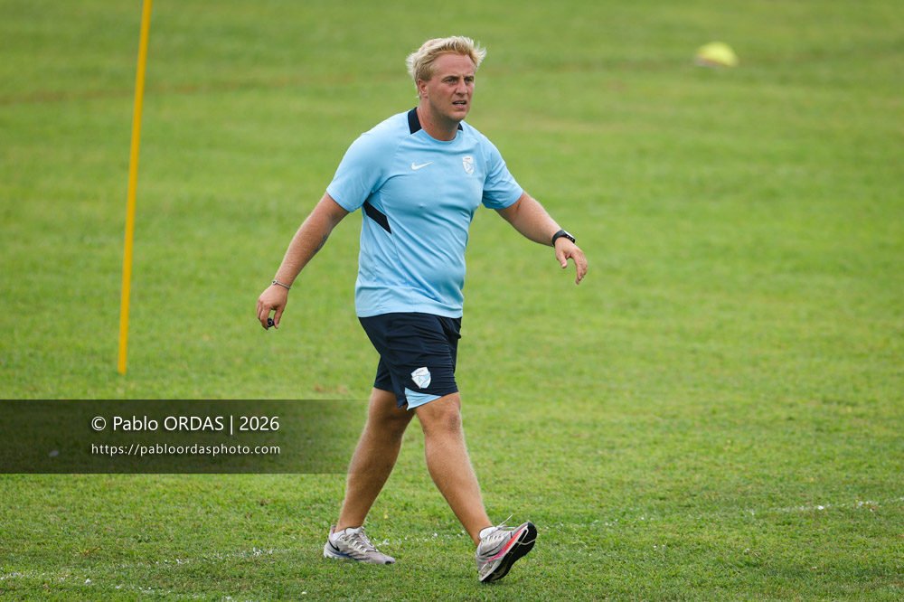 Arnaud Baratchart, lors d'un entraînement avec l'Aviron bayonnais, le 30 juillet 2026 au stade Jean Dauger de Bayonne, France (Photo Pablo ORDAS)