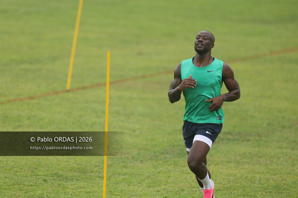 Madosh Tambwe, lors d'un entraînement avec l'Aviron bayonnais, le 30 juillet 2026 au stade Jean Dauger de Bayonne, France (Photo Pablo ORDAS)