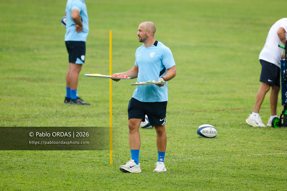 Benjamin Arquier, lors d'un entraînement avec l'Aviron bayonnais, le 30 juillet 2026 au stade Jean Dauger de Bayonne, France (Photo Pablo ORDAS)