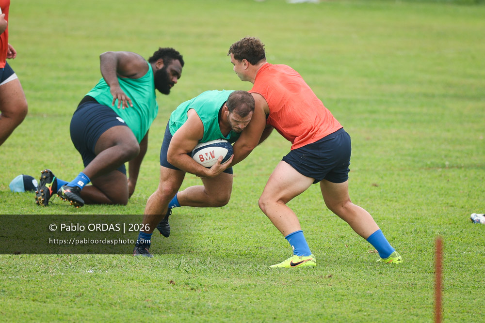 Facundo Bosch, lors d'un entraînement avec l'Aviron bayonnais, le 30 juillet 2026 au stade Jean Dauger de Bayonne, France (Photo Pablo ORDAS)