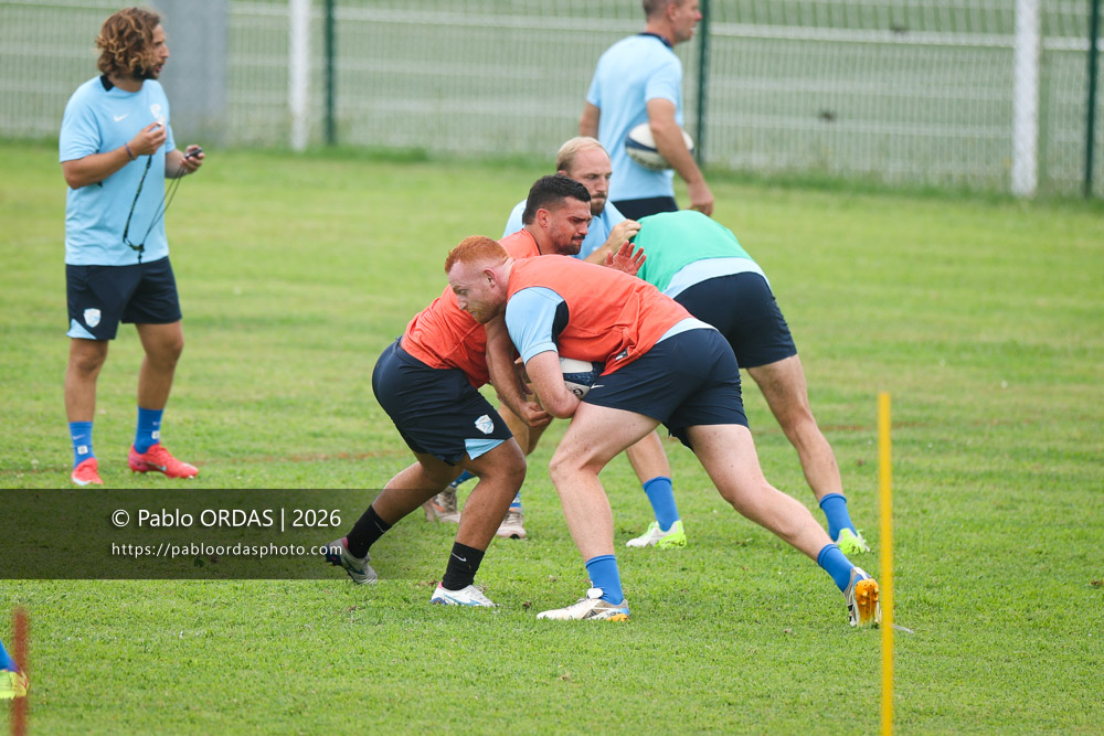Killian Geraci, lors d'un entraînement avec l'Aviron bayonnais, le 30 juillet 2026 au stade Jean Dauger de Bayonne, France (Photo Pablo ORDAS)