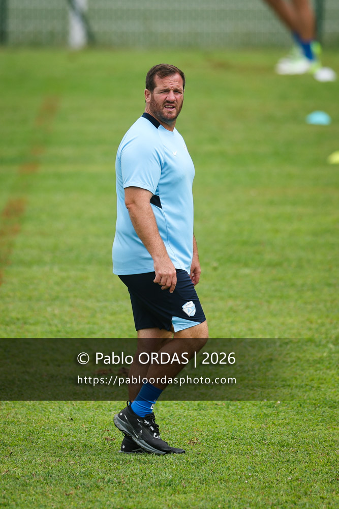 Camille Lopez, lors d'un entraînement avec l'Aviron bayonnais, le 30 juillet 2026 au stade Jean Dauger de Bayonne, France (Photo Pablo ORDAS)