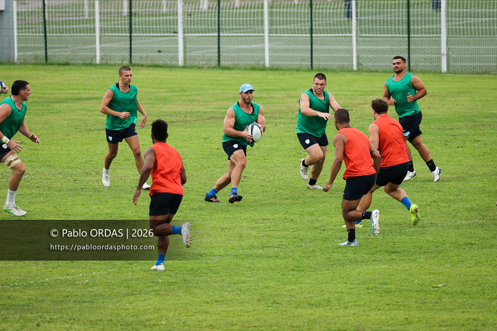 Facundo Bosch, lors d'un entraînement avec l'Aviron bayonnais, le 30 juillet 2026 au stade Jean Dauger de Bayonne, France (Photo Pablo ORDAS)