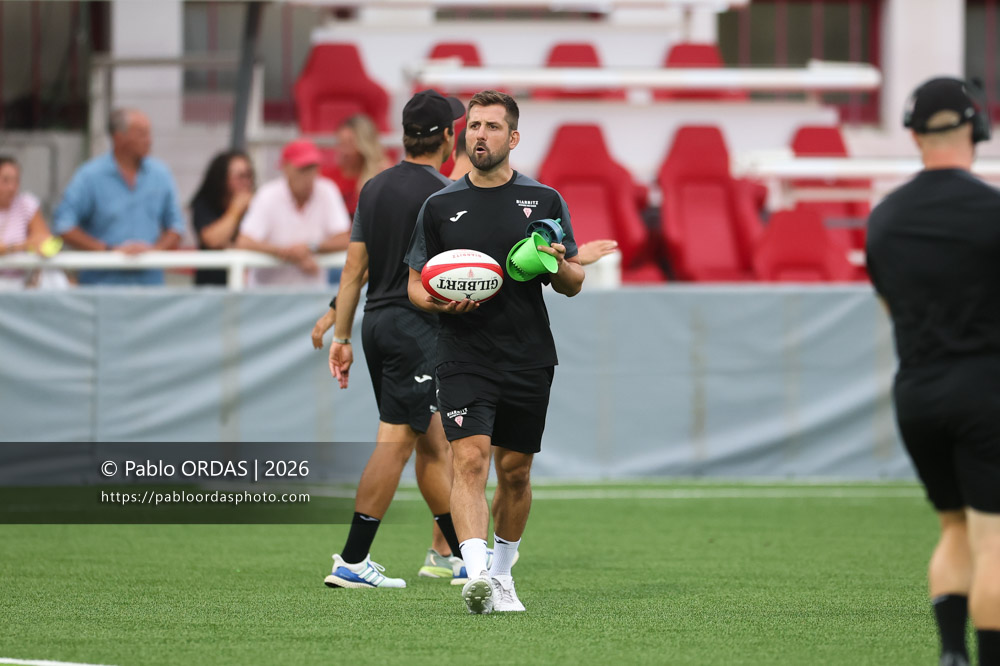 Ilian Perraux, lors du match amical entre le Biarritz olympique et Perpignan, le 14 août 2026 au stade Aguiléra de Biarritz, France (Photo Pablo ORDAS)