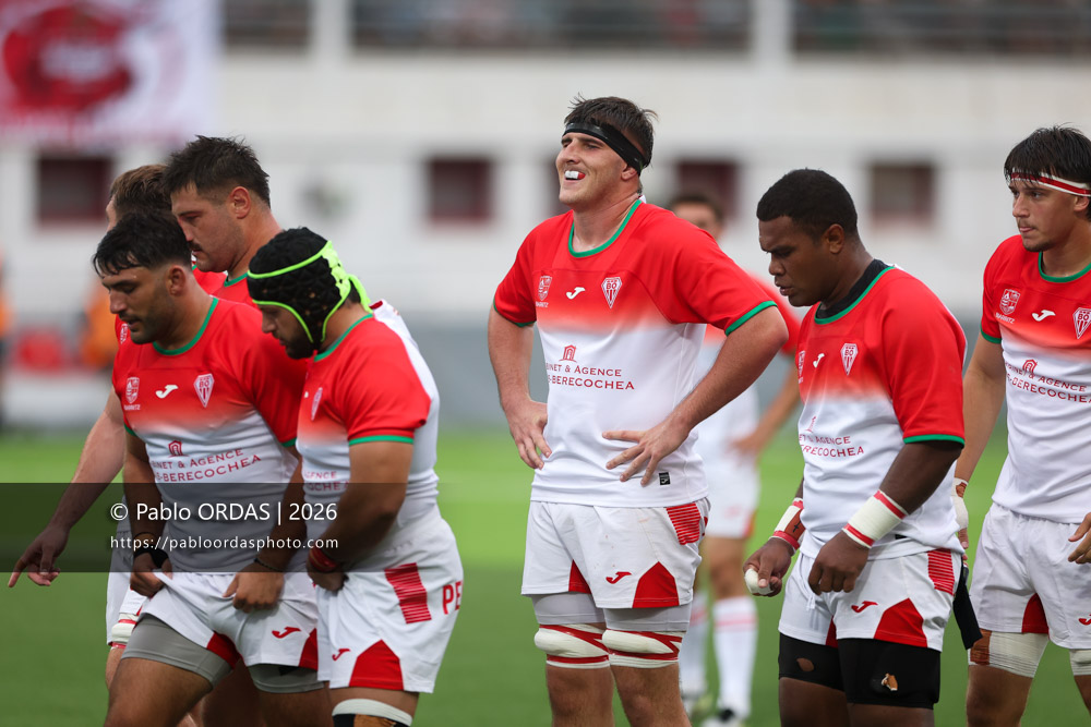 Ellande Sanderson, lors du match amical entre le Biarritz olympique et Perpignan, le 14 août 2026 au stade Aguiléra de Biarritz, France (Photo Pablo ORDAS)