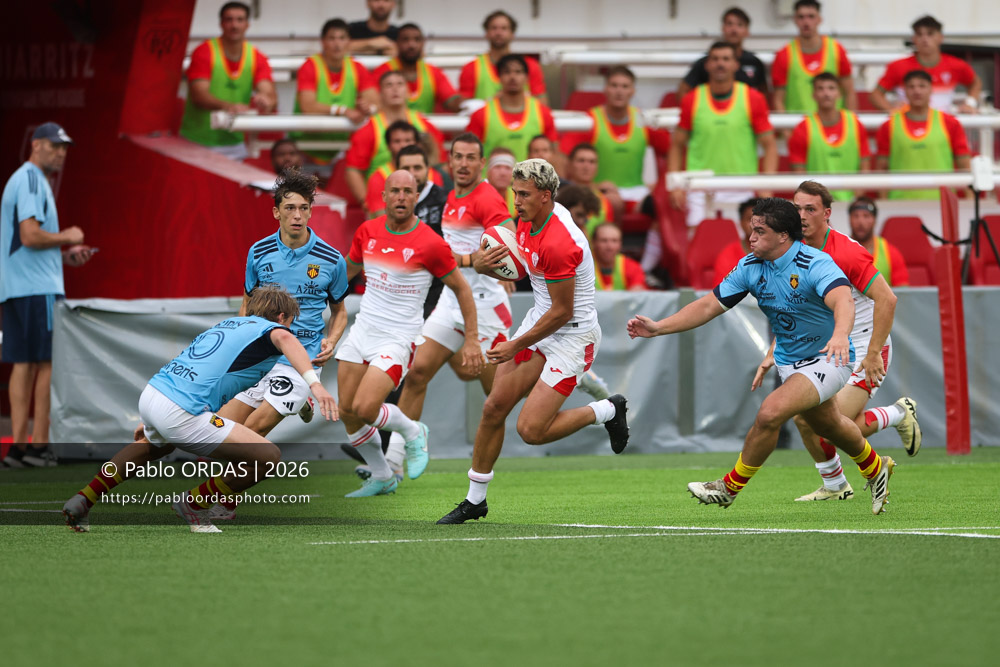 Carlo Mignot, lors du match amical entre le Biarritz olympique et Perpignan, le 14 août 2026 au stade Aguiléra de Biarritz, France (Photo Pablo ORDAS)