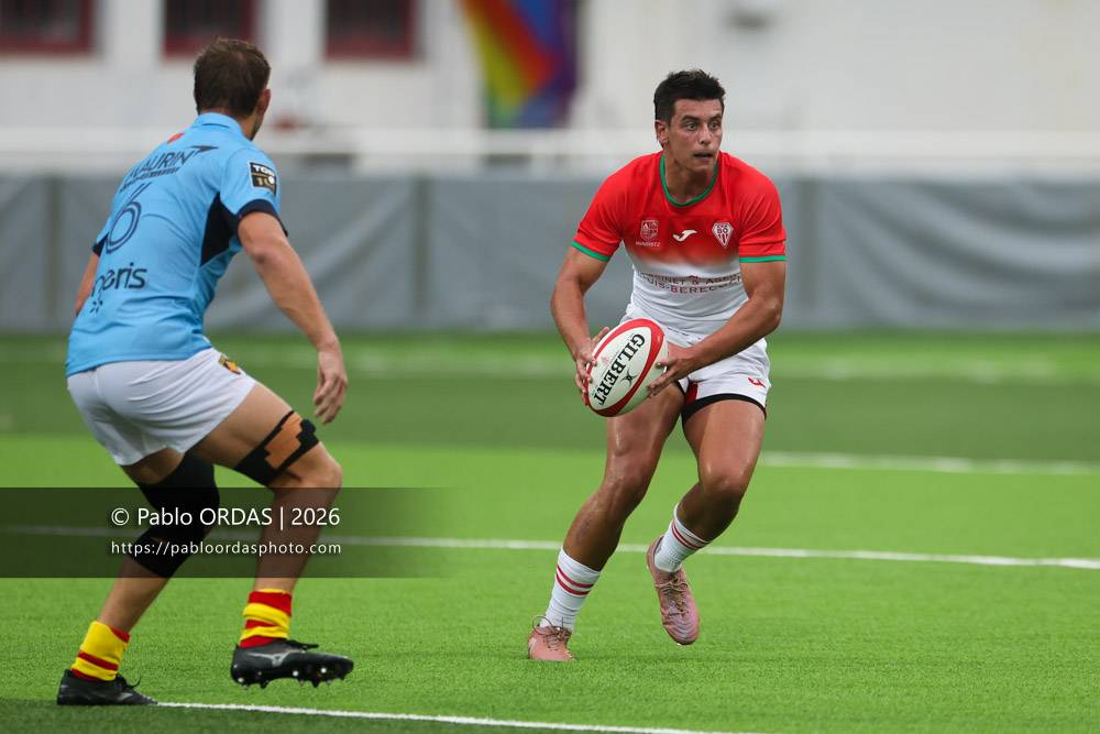 Yohan Tapie, lors du match amical entre le Biarritz olympique et Perpignan, le 14 août 2026 au stade Aguiléra de Biarritz, France (Photo Pablo ORDAS)