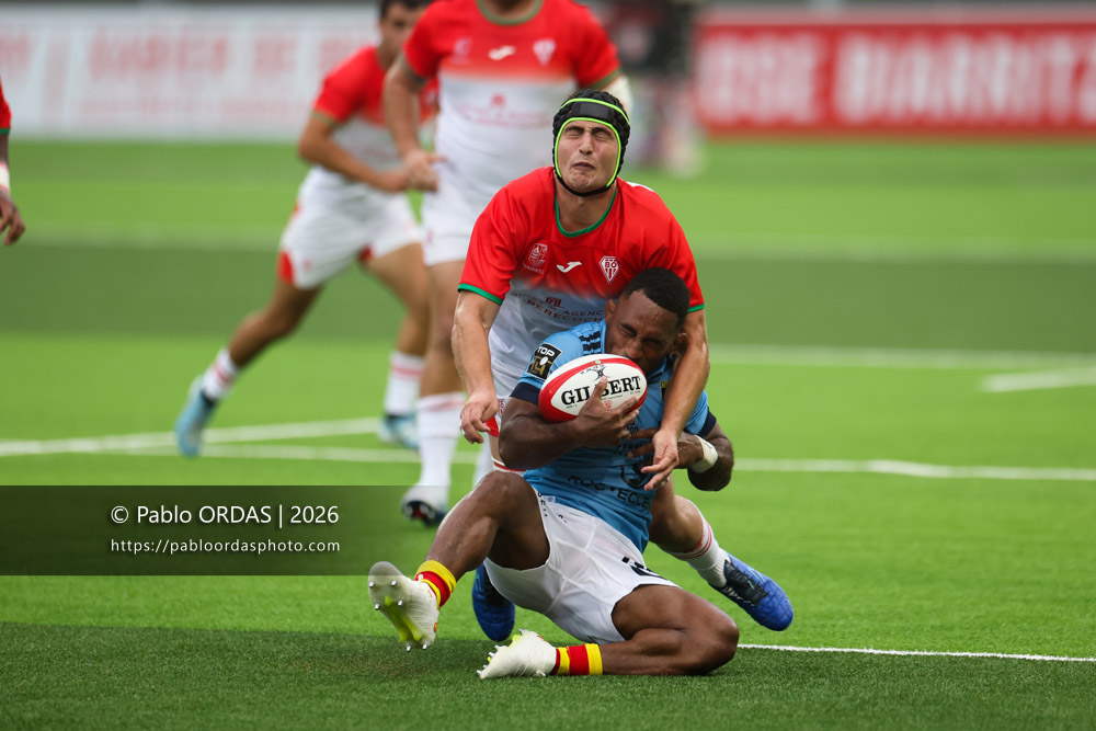 Sevu Reece, lors du match amical entre le Biarritz olympique et Perpignan, le 14 août 2026 au stade Aguiléra de Biarritz, France (Photo Pablo ORDAS)