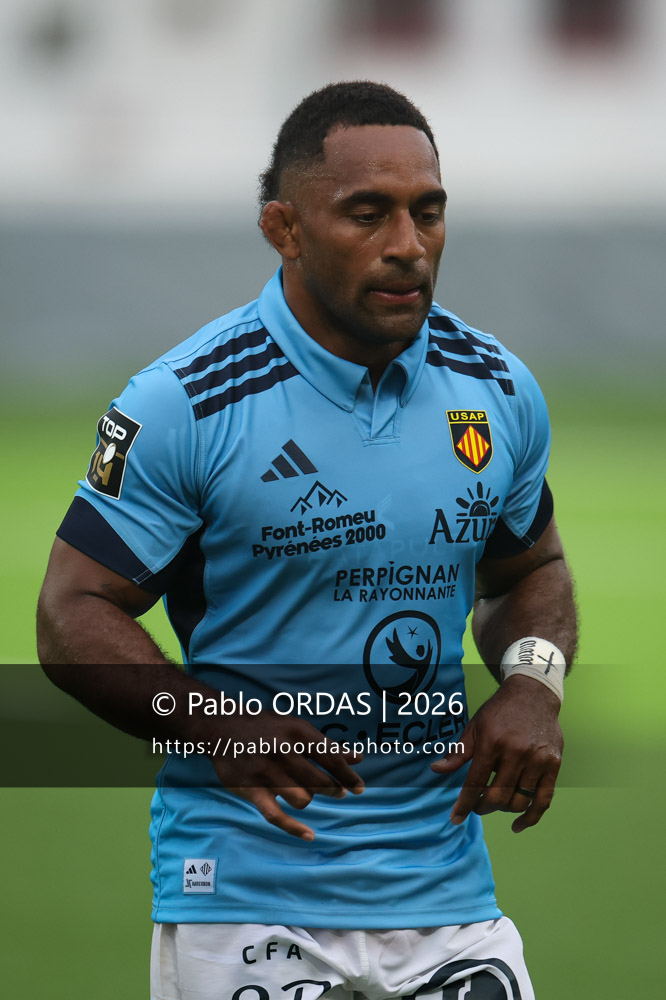 Sevu Reece, lors du match amical entre le Biarritz olympique et Perpignan, le 14 août 2026 au stade Aguiléra de Biarritz, France (Photo Pablo ORDAS)